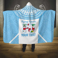 Custom Fiji Tapa Rugby Hooded Blanket Flying Fijian Blue And White Version