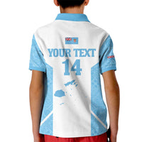 Custom Fiji Tapa Rugby Kid Polo Shirt Flying Fijian Blue And White Version