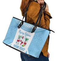 Custom Fiji Tapa Rugby Leather Tote Bag Flying Fijian Blue And White Version