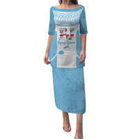 Custom Fiji Tapa Rugby Puletasi Flying Fijian Blue And White Version