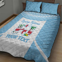 Custom Fiji Tapa Rugby Quilt Bed Set Flying Fijian Blue And White Version