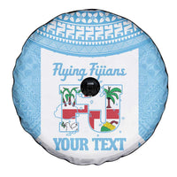 Custom Fiji Tapa Rugby Spare Tire Cover Flying Fijian Blue And White Version