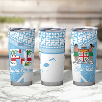 Custom Fiji Tapa Rugby Tumbler Cup Flying Fijian Blue And White Version