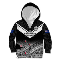 Personalised Aotearoa Football Kid Hoodie Go New Zealand Maori Fern Pattern LT14 Zip Hoodie Black - Polynesian Pride
