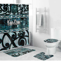 Kia Ora New Zealand Bathroom Set Aotearoa Proud Maori Paua Shell Silver Fern LT14 Bathroom Set (4 pcs) Black - Polynesian Pride