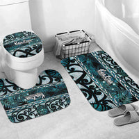 Kia Ora New Zealand Bathroom Set Aotearoa Proud Maori Paua Shell Silver Fern LT14 Mat Set Only (3 pcs) One Size Black - Polynesian Pride