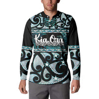 Kia Ora New Zealand Button Sweatshirt Aotearoa Proud Maori Paua Shell Silver Fern - Polynesian Pride