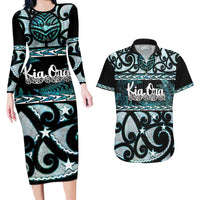 Kia Ora New Zealand Couples Matching Long Sleeve Bodycon Dress and Hawaiian Shirt Aotearoa Proud Maori Paua Shell Silver Fern - Polynesian Pride