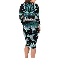 Kia Ora New Zealand Family Matching Long Sleeve Bodycon Dress and Hawaiian Shirt Aotearoa Proud Maori Paua Shell Silver Fern - Polynesian Pride