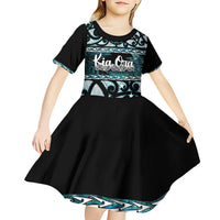Kia Ora New Zealand Kid Short Sleeve Dress Aotearoa Proud Maori Paua Shell Silver Fern - Polynesian Pride