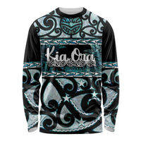 Kia Ora New Zealand Long Sleeve Shirt Aotearoa Proud Maori Paua Shell Silver Fern - Polynesian Pride