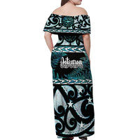 Kia Ora New Zealand Off Shoulder Maxi Dress Aotearoa Proud Maori Paua Shell Silver Fern - Polynesian Pride