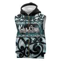 Kia Ora New Zealand Sleeveless Zip Hoodie Aotearoa Proud Maori Paua Shell Silver Fern - Polynesian Pride