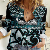 Kia Ora New Zealand Women Casual Shirt Aotearoa Proud Maori Paua Shell Silver Fern - Polynesian Pride