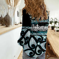 Kia Ora New Zealand Women Casual Shirt Aotearoa Proud Maori Paua Shell Silver Fern - Polynesian Pride