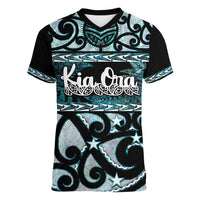 Kia Ora New Zealand Women V-Neck T-Shirt Aotearoa Proud Maori Paua Shell Silver Fern - Polynesian Pride