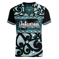 Kia Ora New Zealand Women V-Neck T-Shirt Aotearoa Proud Maori Paua Shell Silver Fern - Polynesian Pride