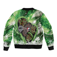 Piwakawaka New Zealand Christmas In July Bomber Jacket NZ Aroha Koru Fern Marble Vibes
