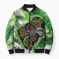 Piwakawaka New Zealand Christmas In July Bomber Puffer Jacket NZ Aroha Koru Fern Marble Vibes