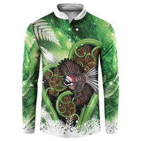 Piwakawaka New Zealand Christmas In July Button Sweatshirt NZ Aroha Koru Fern Marble Vibes