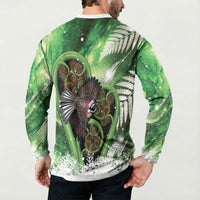 Piwakawaka New Zealand Christmas In July Button Sweatshirt NZ Aroha Koru Fern Marble Vibes