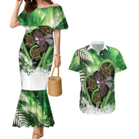 Piwakawaka New Zealand Christmas In July Couples Matching Mermaid Dress and Hawaiian Shirt NZ Aroha Koru Fern Marble Vibes LT14 Green - Polynesian Pride