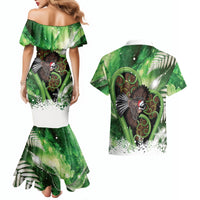 Piwakawaka New Zealand Christmas In July Couples Matching Mermaid Dress and Hawaiian Shirt NZ Aroha Koru Fern Marble Vibes LT14 - Polynesian Pride