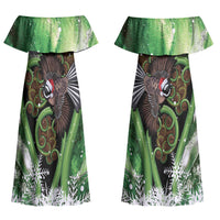Piwakawaka New Zealand Christmas In July Couples Matching Off Shoulder Maxi Dress and Long Sleeve Button Shirt NZ Aroha Koru Fern Marble Vibes LT14 - Polynesian Pride