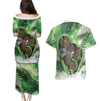 Piwakawaka New Zealand Christmas In July Couples Matching Puletasi and Hawaiian Shirt NZ Aroha Koru Fern Marble Vibes LT14 - Polynesian Pride