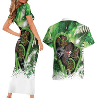 Piwakawaka New Zealand Christmas In July Couples Matching Short Sleeve Bodycon Dress and Hawaiian Shirt NZ Aroha Koru Fern Marble Vibes LT14 - Polynesian Pride