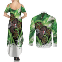 Piwakawaka New Zealand Christmas In July Couples Matching Summer Maxi Dress and Long Sleeve Button Shirt NZ Aroha Koru Fern Marble Vibes LT14 - Polynesian Pride