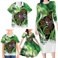 Piwakawaka New Zealand Christmas In July Family Matching Long Sleeve Bodycon Dress and Hawaiian Shirt NZ Aroha Koru Fern Marble Vibes LT14 - Polynesian Pride