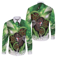 Piwakawaka New Zealand Christmas In July Family Matching Long Sleeve Bodycon Dress and Hawaiian Shirt NZ Aroha Koru Fern Marble Vibes LT14 Dad's Shirt - Long Sleeve Green - Polynesian Pride