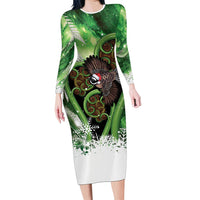 Piwakawaka New Zealand Christmas In July Family Matching Long Sleeve Bodycon Dress and Hawaiian Shirt NZ Aroha Koru Fern Marble Vibes