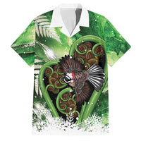 Piwakawaka New Zealand Christmas In July Family Matching Mermaid Dress and Hawaiian Shirt NZ Aroha Koru Fern Marble Vibes LT14 Dad's Shirt - Short Sleeve Green - Polynesian Pride