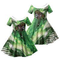 Piwakawaka New Zealand Christmas In July Family Matching Mermaid Dress and Hawaiian Shirt NZ Aroha Koru Fern Marble Vibes LT14 Daughter's Dress Green - Polynesian Pride