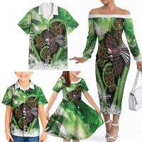 Piwakawaka New Zealand Christmas In July Family Matching Off The Shoulder Long Sleeve Dress and Hawaiian Shirt NZ Aroha Koru Fern Marble Vibes LT14 - Polynesian Pride