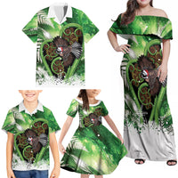 Piwakawaka New Zealand Christmas In July Family Matching Off Shoulder Maxi Dress and Hawaiian Shirt NZ Aroha Koru Fern Marble Vibes LT14 - Polynesian Pride