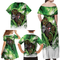 Piwakawaka New Zealand Christmas In July Family Matching Off Shoulder Maxi Dress and Hawaiian Shirt NZ Aroha Koru Fern Marble Vibes LT14 Mom's Dress Green - Polynesian Pride
