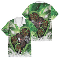Piwakawaka New Zealand Christmas In July Family Matching Off Shoulder Maxi Dress and Hawaiian Shirt NZ Aroha Koru Fern Marble Vibes LT14 Dad's Shirt - Short Sleeve Green - Polynesian Pride