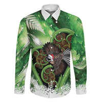 Piwakawaka New Zealand Christmas In July Family Matching Off Shoulder Short Dress and Hawaiian Shirt NZ Aroha Koru Fern Marble Vibes LT14 Daughter's Dress Green - Polynesian Pride