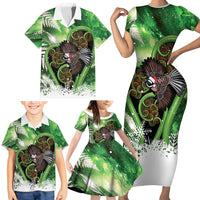 Piwakawaka New Zealand Christmas In July Family Matching Short Sleeve Bodycon Dress and Hawaiian Shirt NZ Aroha Koru Fern Marble Vibes LT14 - Polynesian Pride
