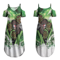 Piwakawaka New Zealand Christmas In July Family Matching Summer Maxi Dress and Hawaiian Shirt NZ Aroha Koru Fern Marble Vibes LT14 Mom's Dress Green - Polynesian Pride