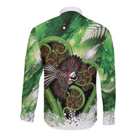 Piwakawaka New Zealand Christmas In July Long Sleeve Button Shirt NZ Aroha Koru Fern Marble Vibes LT14 - Polynesian Pride