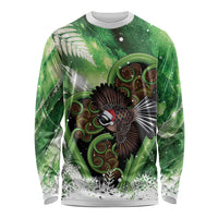 Piwakawaka New Zealand Christmas In July Long Sleeve Shirt NZ Aroha Koru Fern Marble Vibes
