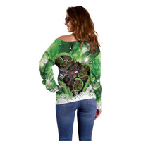 Piwakawaka New Zealand Christmas In July Off Shoulder Sweater NZ Aroha Koru Fern Marble Vibes