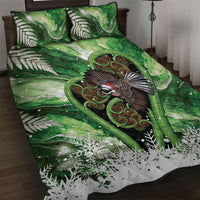 Piwakawaka New Zealand Christmas In July Quilt Bed Set NZ Aroha Koru Fern Marble Vibes