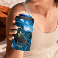 Tui Bird New Zealand Christmas In July 4 in 1 Can Cooler Tumbler NZ Aroha Koru Fern Marble Vibes