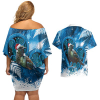 Tui Bird New Zealand Christmas In July Couples Matching Off Shoulder Short Dress and Hawaiian Shirt NZ Aroha Koru Fern Marble Vibes LT14 - Polynesian Pride