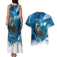 Tui Bird New Zealand Christmas In July Couples Matching Tank Maxi Dress and Hawaiian Shirt NZ Aroha Koru Fern Marble Vibes LT14 - Polynesian Pride